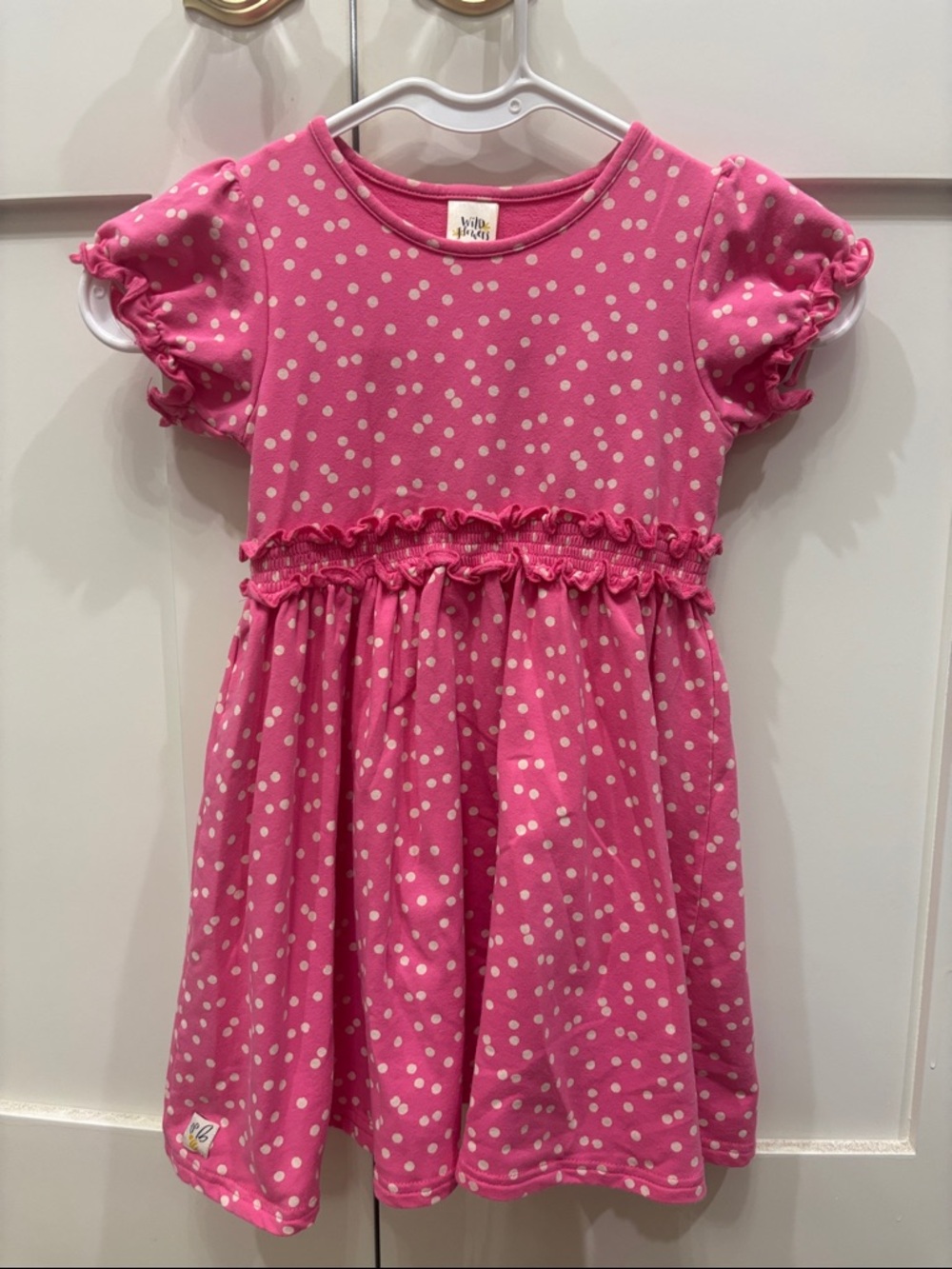Wildflowers:  Hot Pink Polka Dot Ruffle Waist Dress